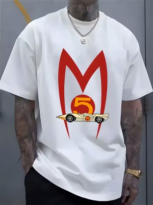 Men's Cotton Short Sleeve T-Shirt Speed Racer Mach 5 Racing Car Graphic Crew Tee