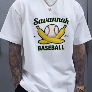 Men's Cotton Short Sleeve T-Shirt Savannah Banana Baseball Retro Letter Print T-Shirt